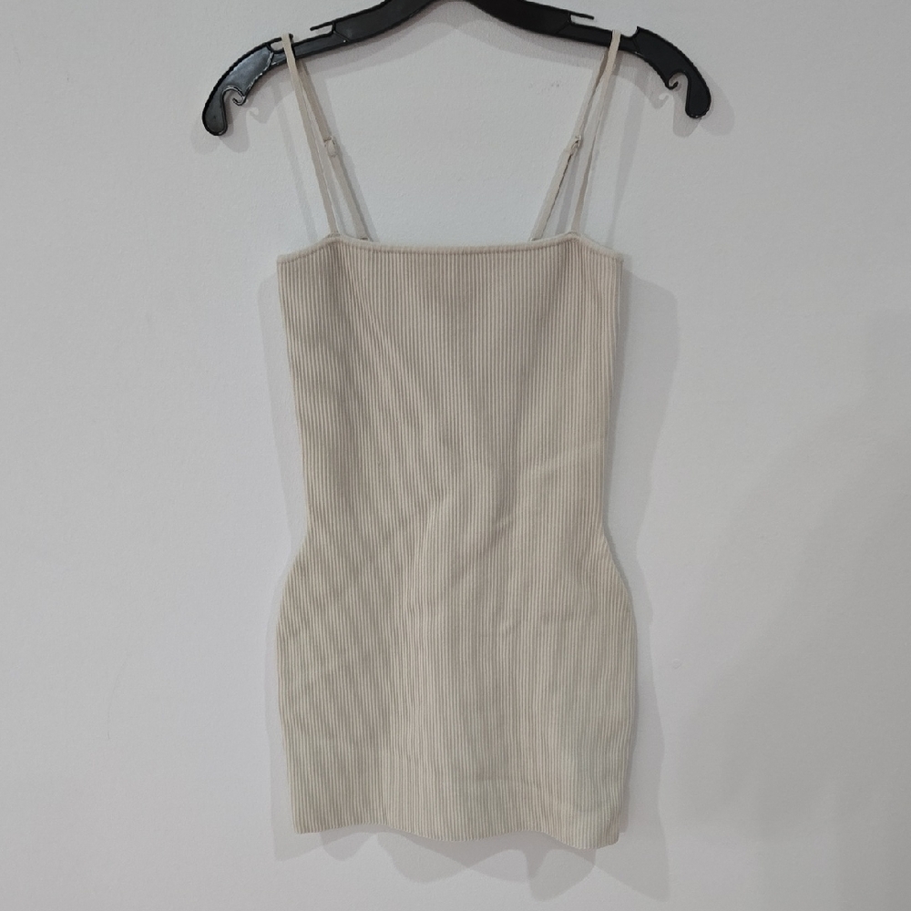 Babaton Sz Small Matte White Sculpt Knit Cami Dress